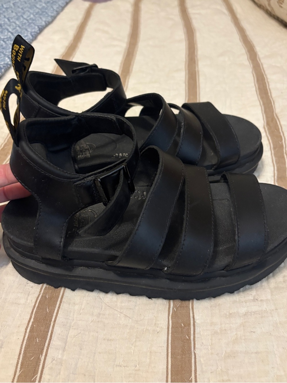 Dr. Martens Black Leather Strappy Platform Sandals